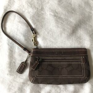 COACH Brown Jacquard Canvas & Leather Wristlet